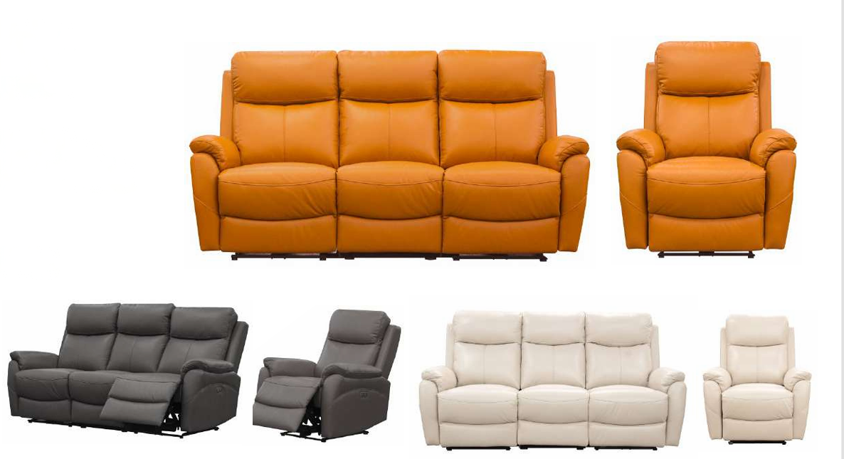 HAWES 3 PIECE ELECTRIC RECLINER 3-SEATER SOFA & 2 ARMCHAIRS TANGERINE COLOUR