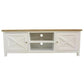 CHRISTA HAMPTON SOLID ACACIA 2-DOOR 2 NICHE TV UNIT LIGHT OAK TOP/WHITE BASE