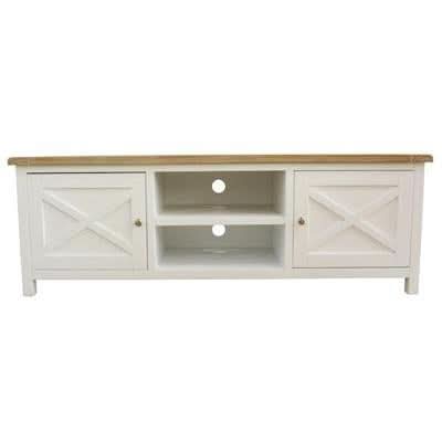 CHRISTA HAMPTON SOLID ACACIA 2-DOOR 2 NICHE TV UNIT LIGHT OAK TOP/WHITE BASE