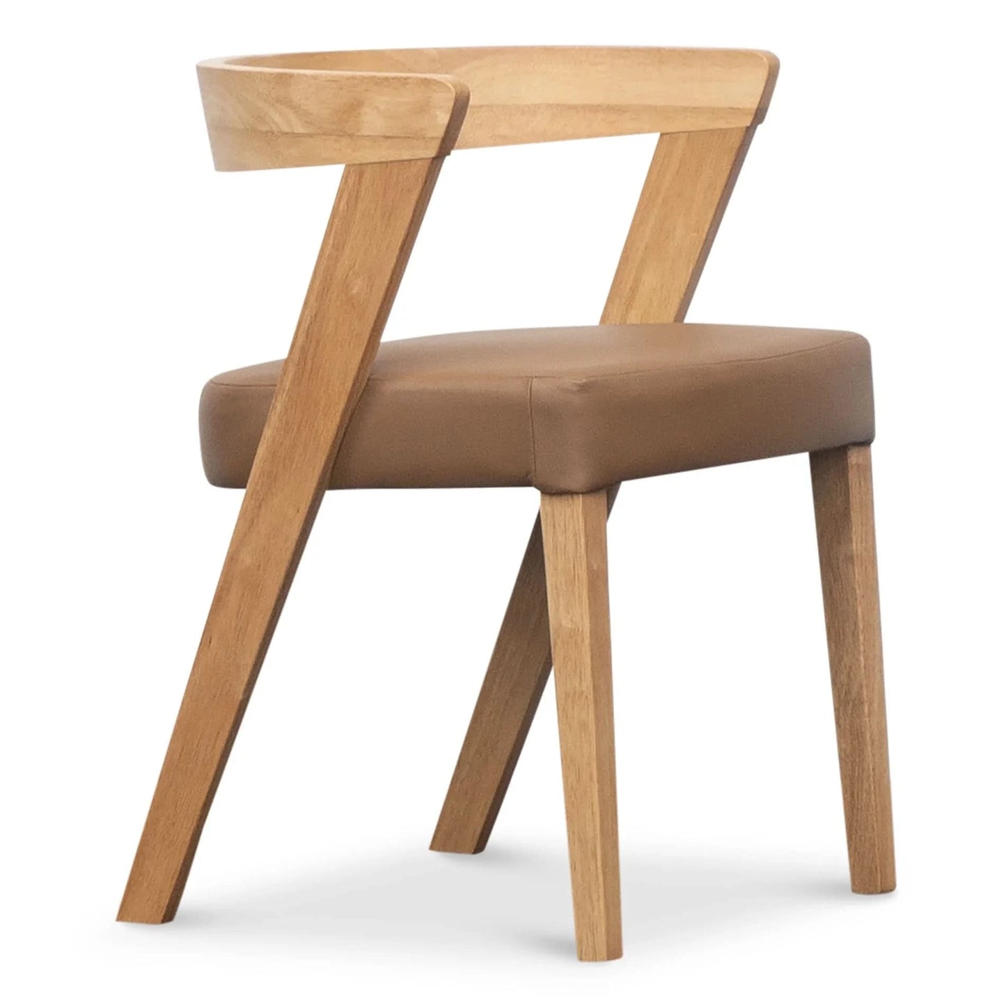 COSTA  SOLID RUBBERWOOD LEATHER DINING CHAIR NATURAL/COGNAC