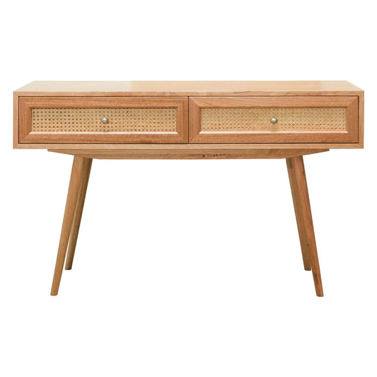 HADLEIGH OAK & RATTAN 2-DRAWER HALL TABLE CONSOLE NATURAL