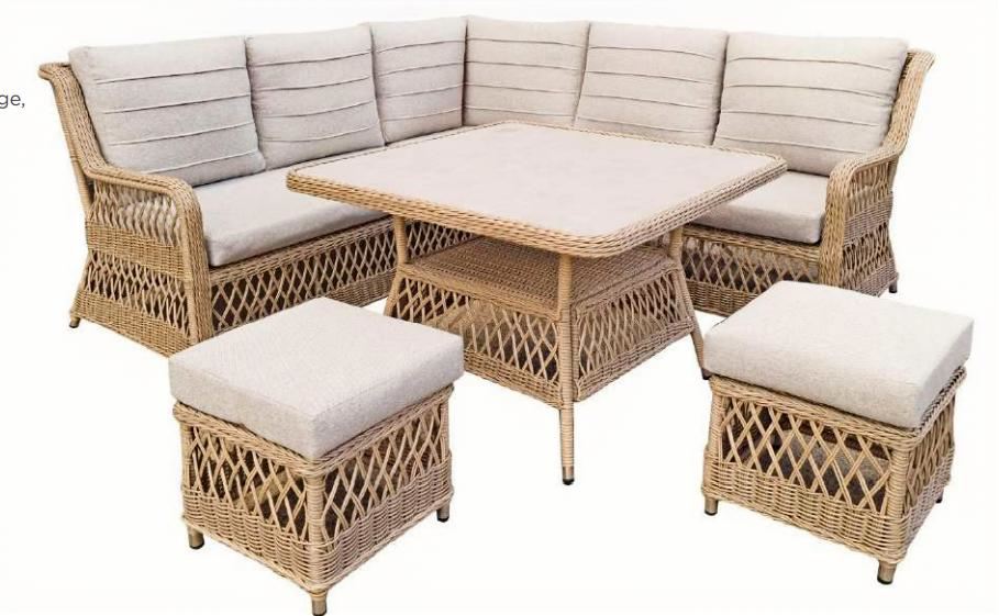 NOLA OUTDOORS 6PC CORNER WICKER SOFA SET- NATURAL/STONE