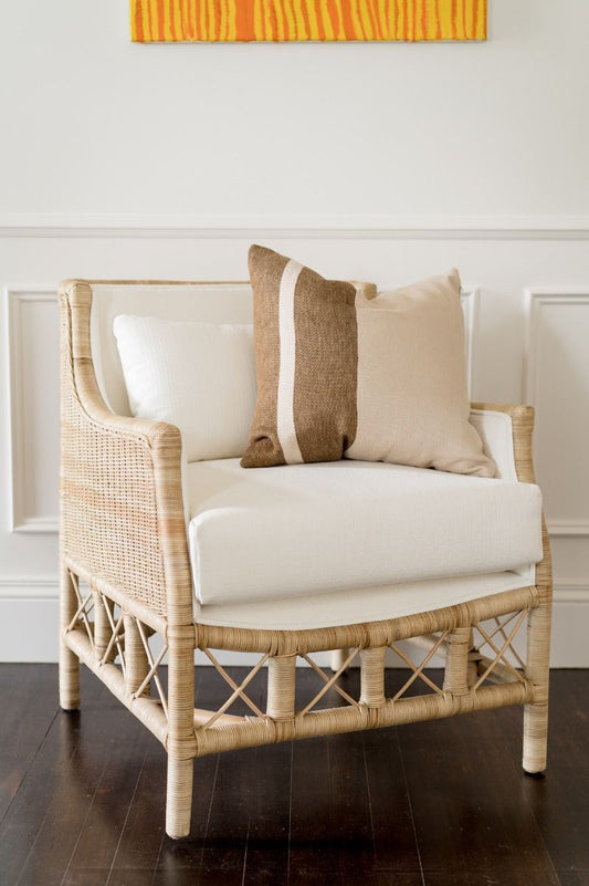 DELON ARMCHAIR CHAIR RATTAN FRAME  & WEAVE NATURAL/WHITE UPHOLSTERY