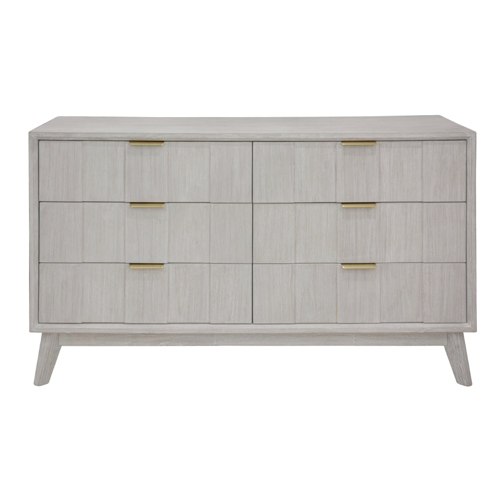 NOVAK SOLID ACACIA DRESSER CHEST OFF 6 DRAWERS WHITEWASHED