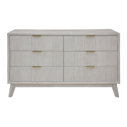 NOVAK SOLID ACACIA DRESSER CHEST OFF 6 DRAWERS WHITEWASHED