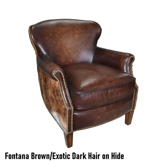 NAPIER GENUINE TOP GRAIN LEATHER ARMCHAIR EASY CHAIR LOUNGE CHAIR FONTANA COLOURED LEATHER WITH EXOTIC DARK HAIR ON HIDE