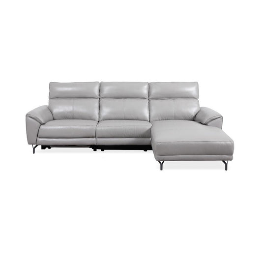 GARDIE PLUSH LEATHER 2-SEATER + CHAISE POWER SECTIONAL SOFA LOUNGE STONE - MyChocolateWood