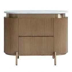 DENEUVE BEDSIDE TABLE ANTIQUE GOLD WITH CARRARA MARBLE TOP