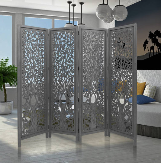 ASHE DECORATIVE MANGO WOOD SCREEN/ROOM DIVIDER DARK GREY
