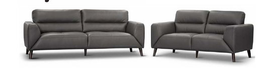 LOUANNE 3 + 2-SEATER REAL LEATHER SOFA SETTEE COUCH GUNMETAL