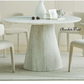BYRD 5 PIECE DINING SET: 1  ROUND DINING TABLE TRAVERTINE LOOK 120CM  & 4 BYRD DINING CHAIRS IVORY
