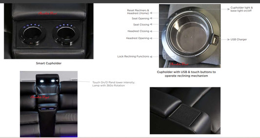 DORIA 4-SEATER  HOME THEATRE 2 CONSOLES RHINO SUEDE FABRIC ELECTRIC RECLINER