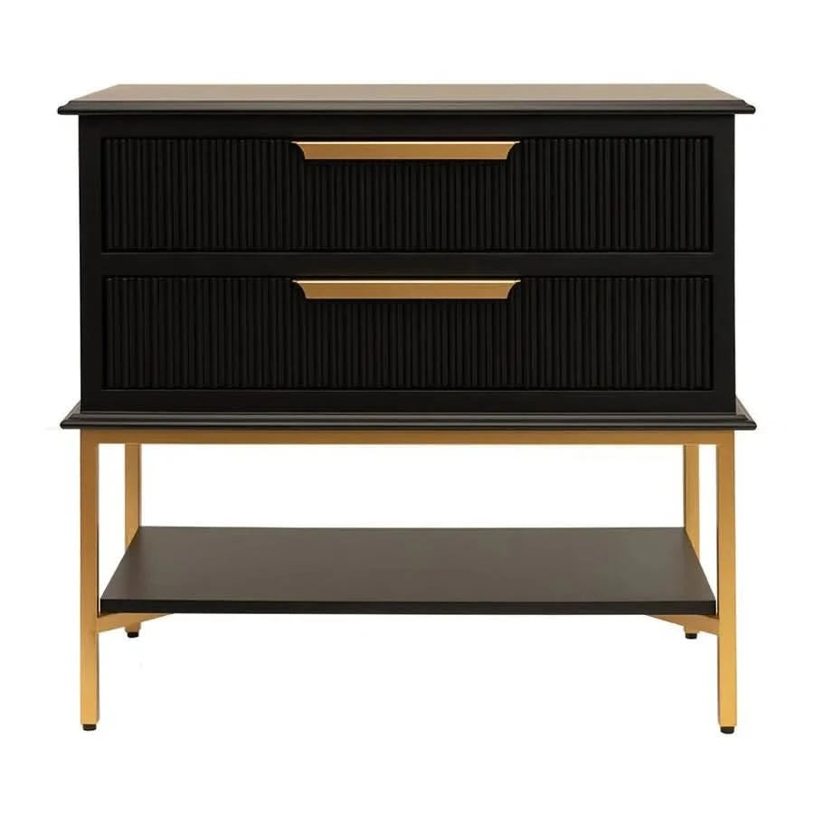 MORETTI 2-DRAWER BEDSIDE TABLE SATIN BLACK/GOLD LARGE