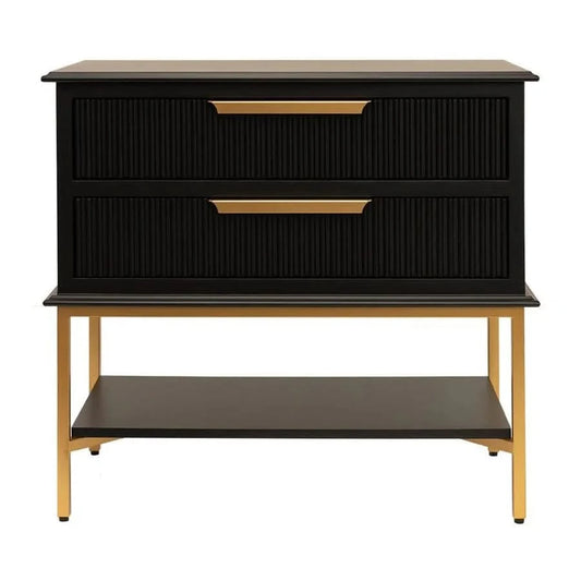 MORETTI 2-DRAWER BEDSIDE TABLE SATIN BLACK/GOLD LARGE