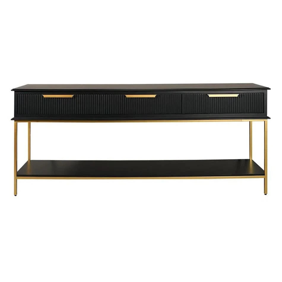 MORETTI 3-DRAWER CONSOLE TABLE/HALL TABLE SATIN BLACK  & GOLD LARGE
