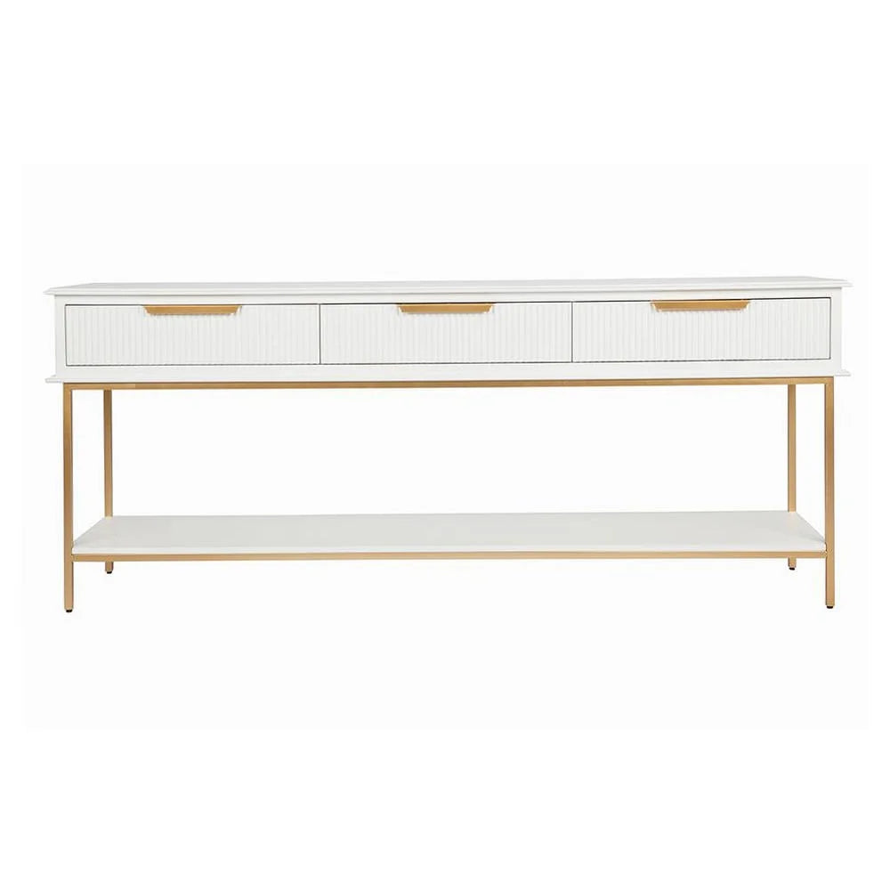 MORETTI 3-DRAWER CONSOLE TABLE/HALL TABLE SATIN WHITE  & GOLD LARGE
