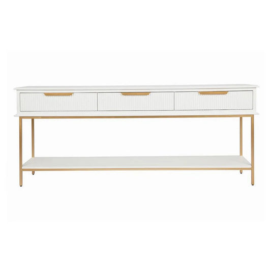 MORETTI 3-DRAWER CONSOLE TABLE/HALL TABLE SATIN WHITE  & GOLD LARGE