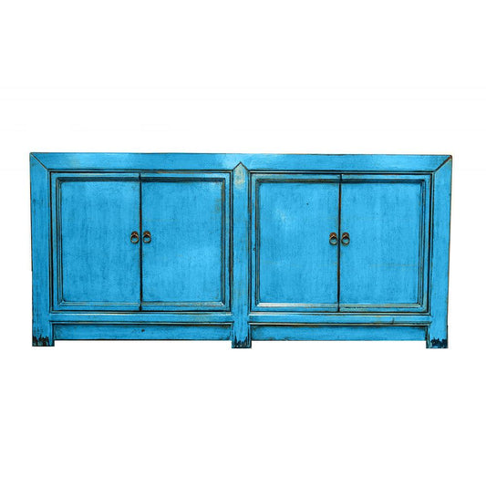 FUZHOU HSB110 CHINESE ANTIQUE RECYCLED  PINE TIMBER BUFFET/SIDEBOARD 4 DOORS BLUE