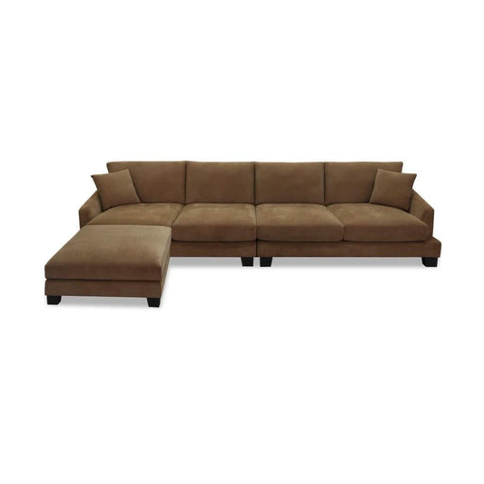 MAEVE FABRIC 4-SEATER SOFA WITH OTTOMAN RUST COLOUR