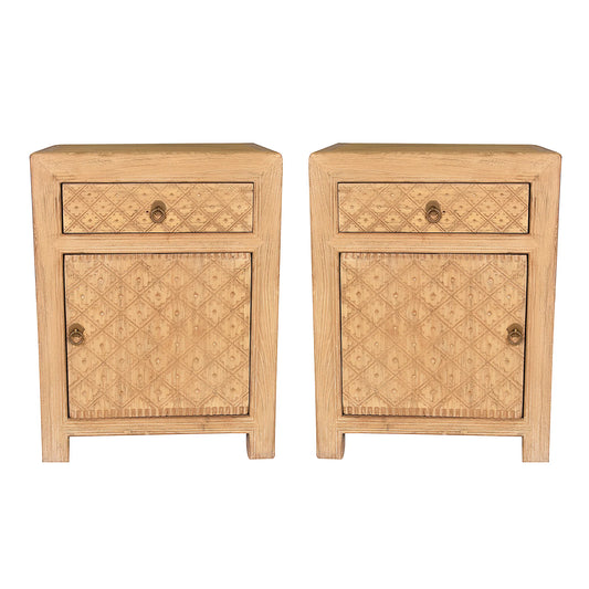 MAYLEEN PAIR OF RECLAIMED TIMBER BEDSIDE TABLES 1 DRAWER 1 DOOR NATURAL