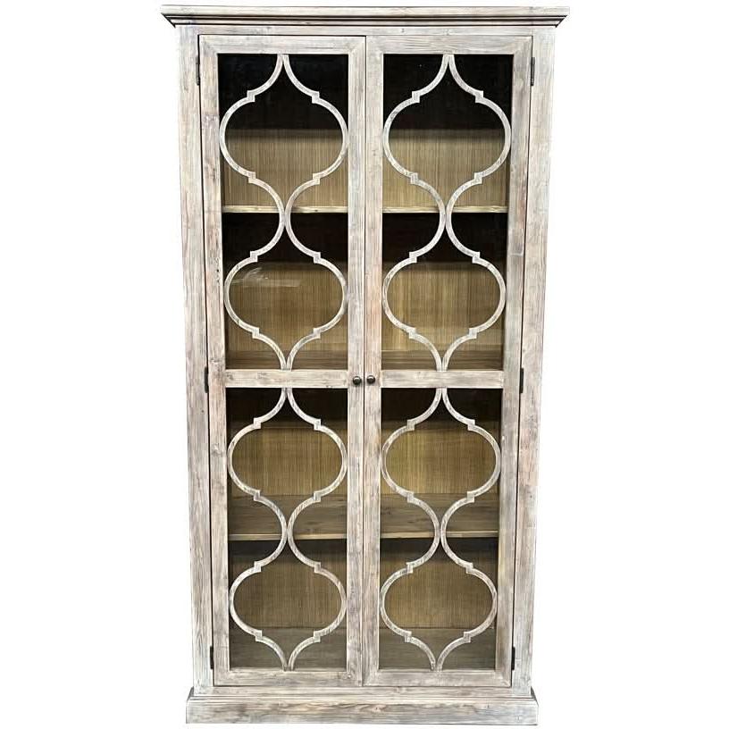 REINA GREYWASHED RECYCLED TIMBER/GLASS 2-DOOR BOOKCASE DISPLAY CABINET