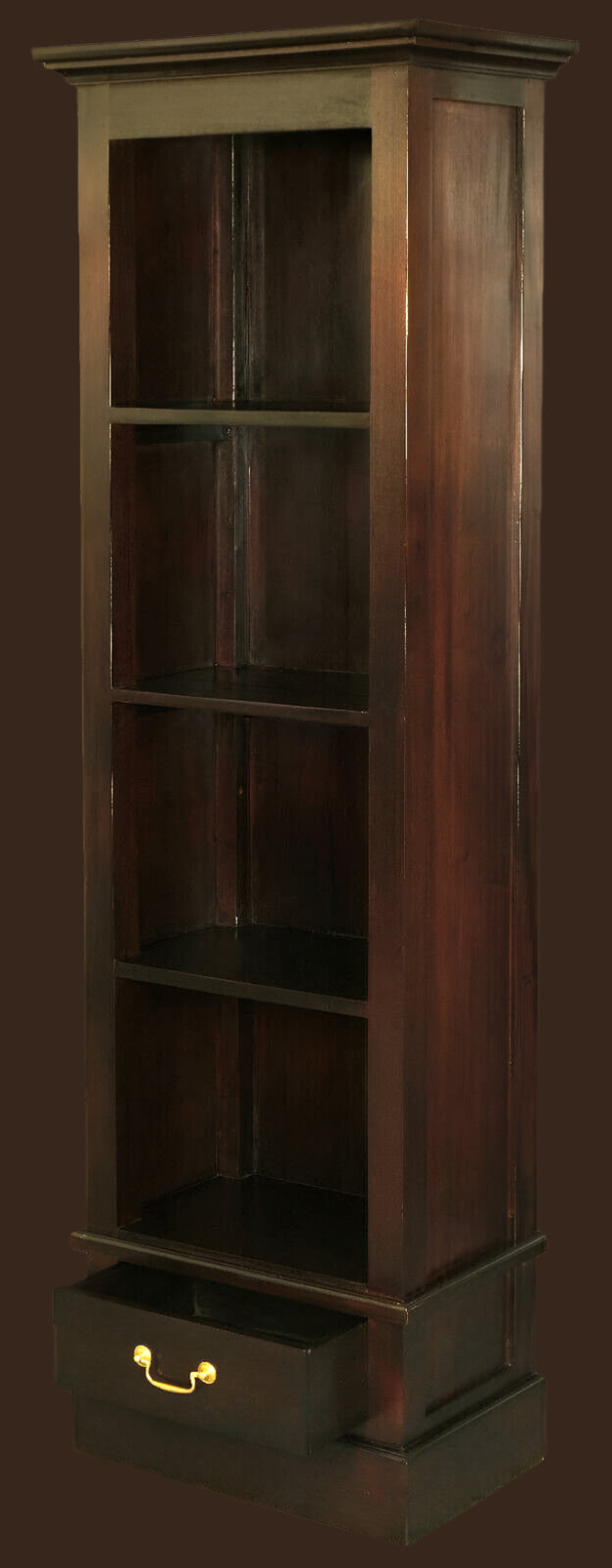 TANAKA SOLID MAHOGANY NARROW BOOKCASE IN CHOCOLATE FINISH