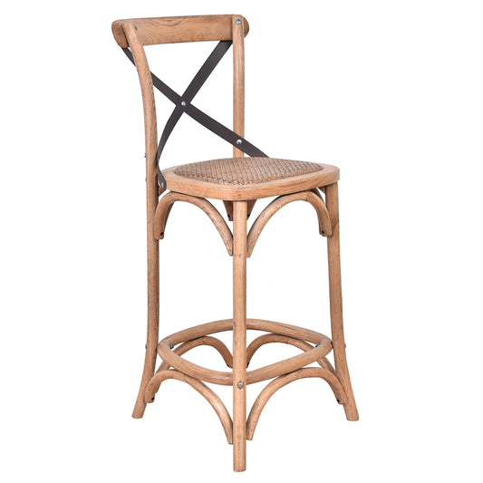 MALMO CROSS BACK OAK BAR STOOL WITH DARK METAL STRAPS