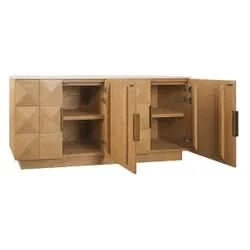 HAMPSHIRE TRAVERTINE/NATURAL OAK 4-DOOR BUFFET/SIDEBOARD