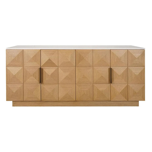 HAMPSHIRE WHITE MARBLE/NATURAL OAK 4-DOOR BUFFET/SIDEBOARD