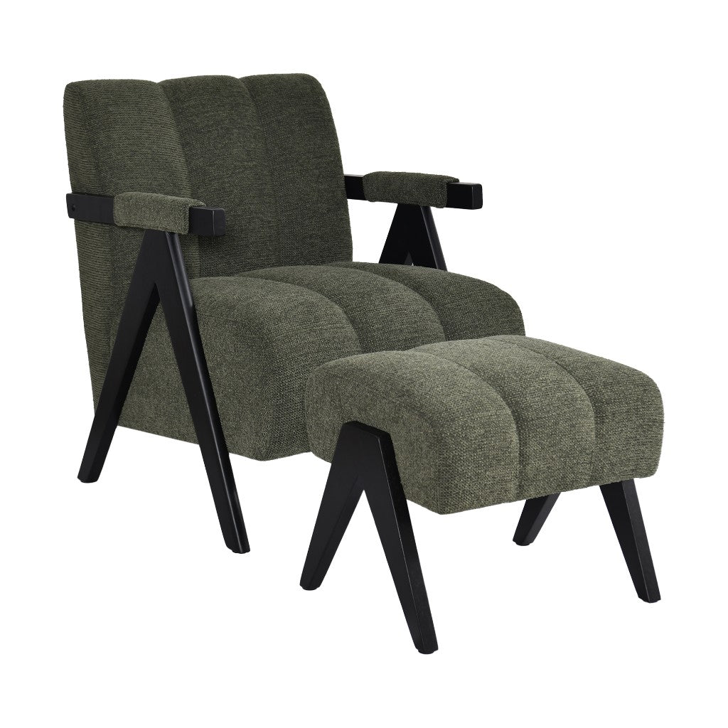 PELLERIN FABRIC ARMCHAIR & MATCHING STOOL DARK GREEN