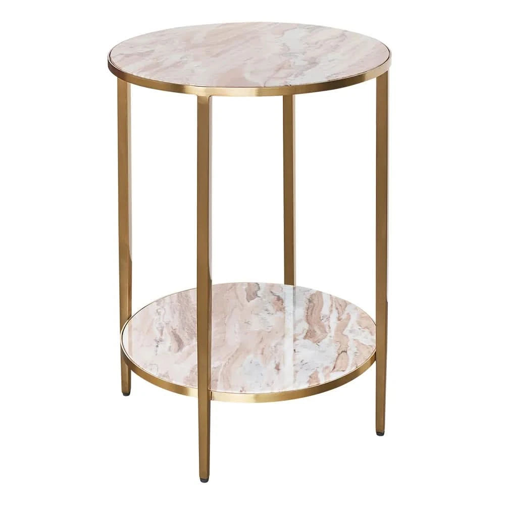 MELINA ROUND SIDE TABLE/BEDSIDE TABLE PINK MARBLE/GOLD STAINLESS STEEL