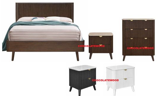 SEVERIN 4 PIECE SOLID & VENEER MALAYSIAN HARDWOOD BEDROOM SUITE  WALNUT