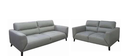 LOUANNE 3 + 2-SEATER REAL LEATHER SOFA SETTEE COUCH SILVER