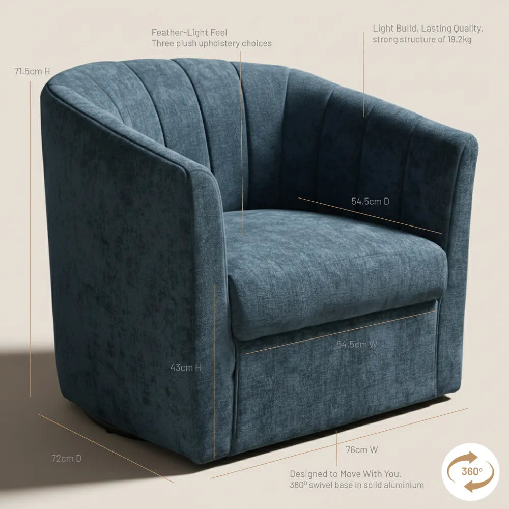 WINTHROP SWIVEL ARMCHAIR CHAIR/OCCASIONAL TEAL CHENILLE