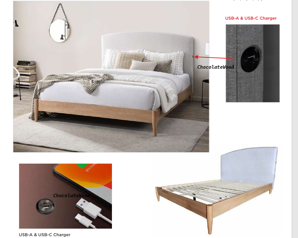 SOLENE FABRIC QUEEN BED WITH UPH BH & USB SANDSTONE