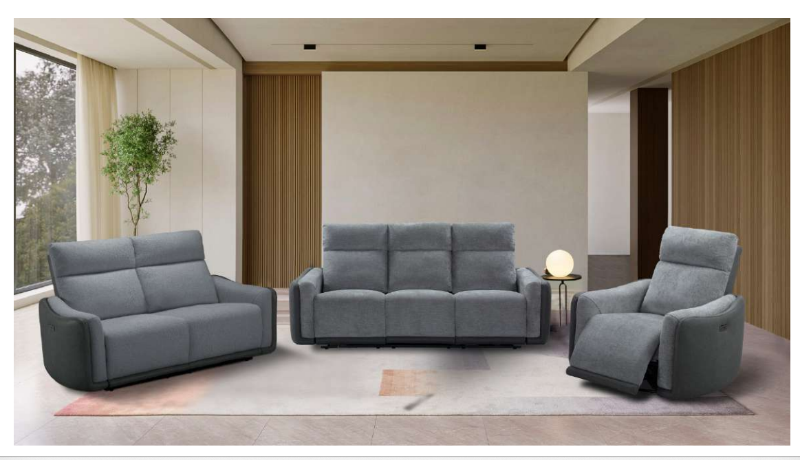 LUND FABRIC ARMCHAIR 1 SINGLE SEATER ELECTRIC RECLINER SOFA TWO TONE GREY