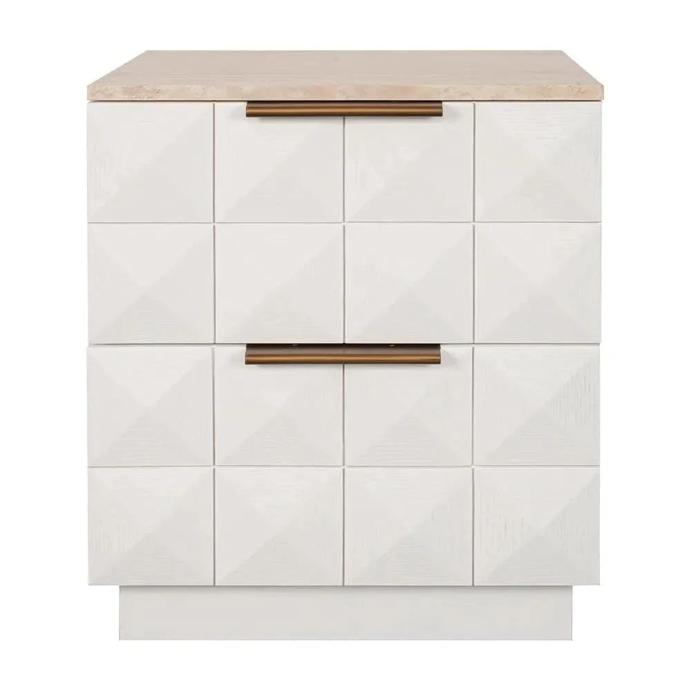 HAMPSHIRE TRAVERTINE/WHITE OAK 2-DRAWER BEDSIDE TABLE