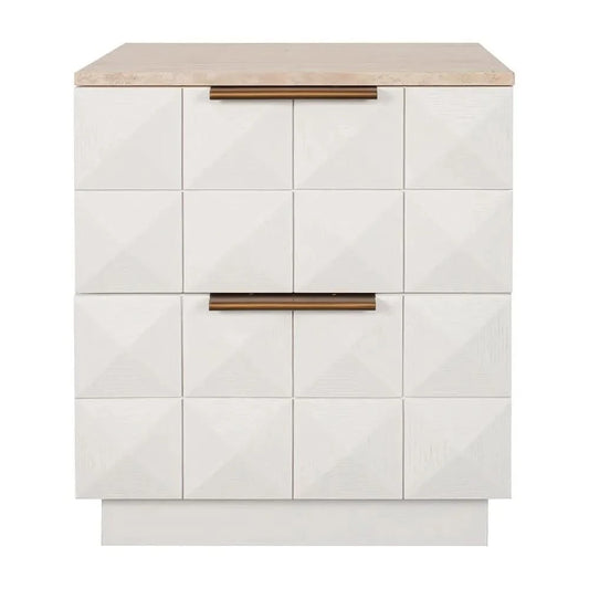 HAMPSHIRE TRAVERTINE/WHITE OAK 2-DRAWER BEDSIDE TABLE