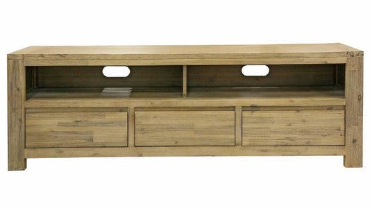 RIPLEY SOLID ACACIA TIMBER 3-DRAWER 2 NICHE ETU TV UNIT BRUSHED SMOKE