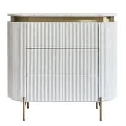 DENEUVE 3 DRAWER CHEST OF DRAWERS WHITE WITH CARRARA MARBLE TOP