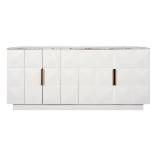 HAMPSHIRE RIVER BROWN MARBLE/WHITE OAK 4-DOOR BUFFET/SIDEBOARD