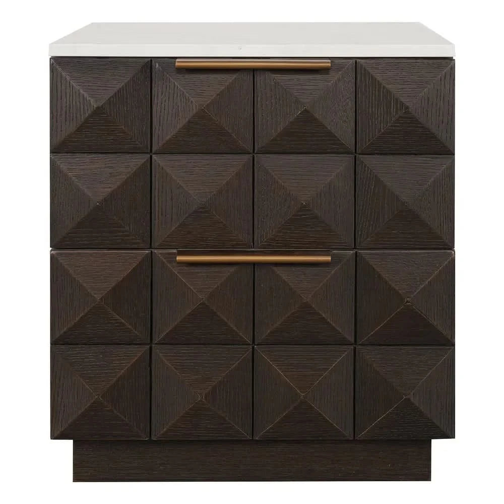 HAMPSHIRE WHITE MARBLE/SMOKED OAK 2-DRAWER BEDSIDE TABLE