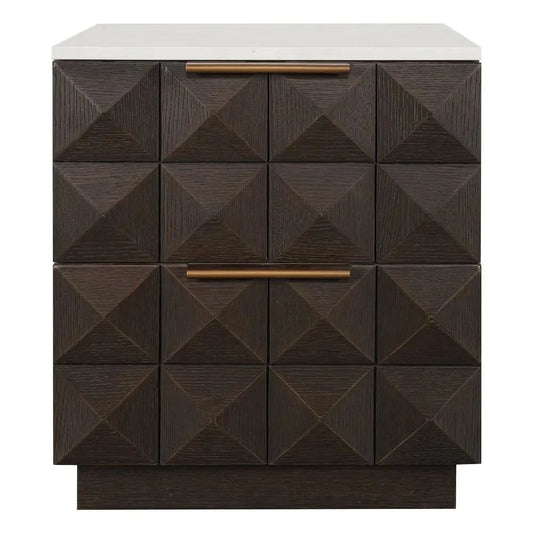 HAMPSHIRE WHITE MARBLE/SMOKED OAK 2-DRAWER BEDSIDE TABLE
