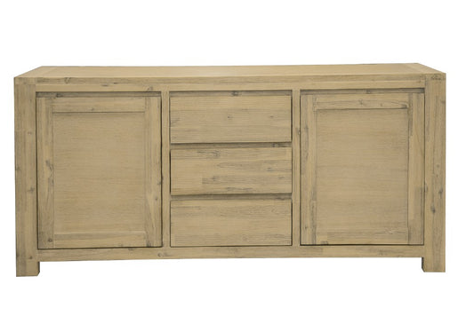 RIPLEY SOLID ACACIA TIMBER 2-DOOR 3-DRAWER BUFFET SIDEBOARD BRUSHED SMOKE