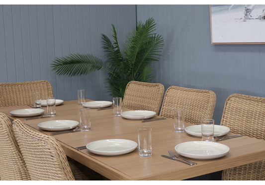 CAPELL 2400 9-PIECE OUTDOOR DINING SUITE WICKER ON ALUMINIUM FRAME TEAK LOOK CHARCOAL