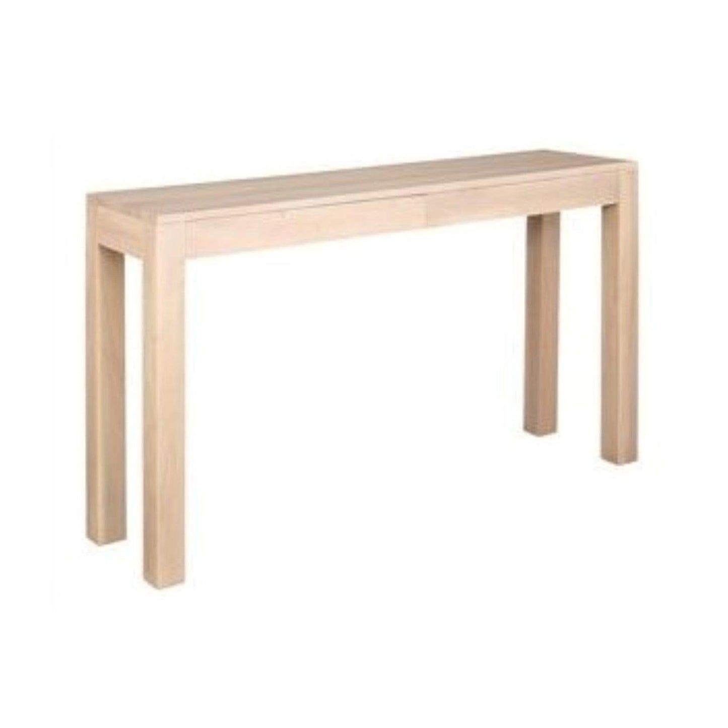 TANAKA SOLID MAHOGANY TIMBER CONSOLE TABLE WITH 2 HIDDEN DRAWERS IN WHITE WASH