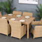 CAPELL 1800 7-PIECE OUTDOOR DINING SUITE TEAK LOOK WICKER ON ALUMINIUM FRAME/CHARCOAL CUSHIONS