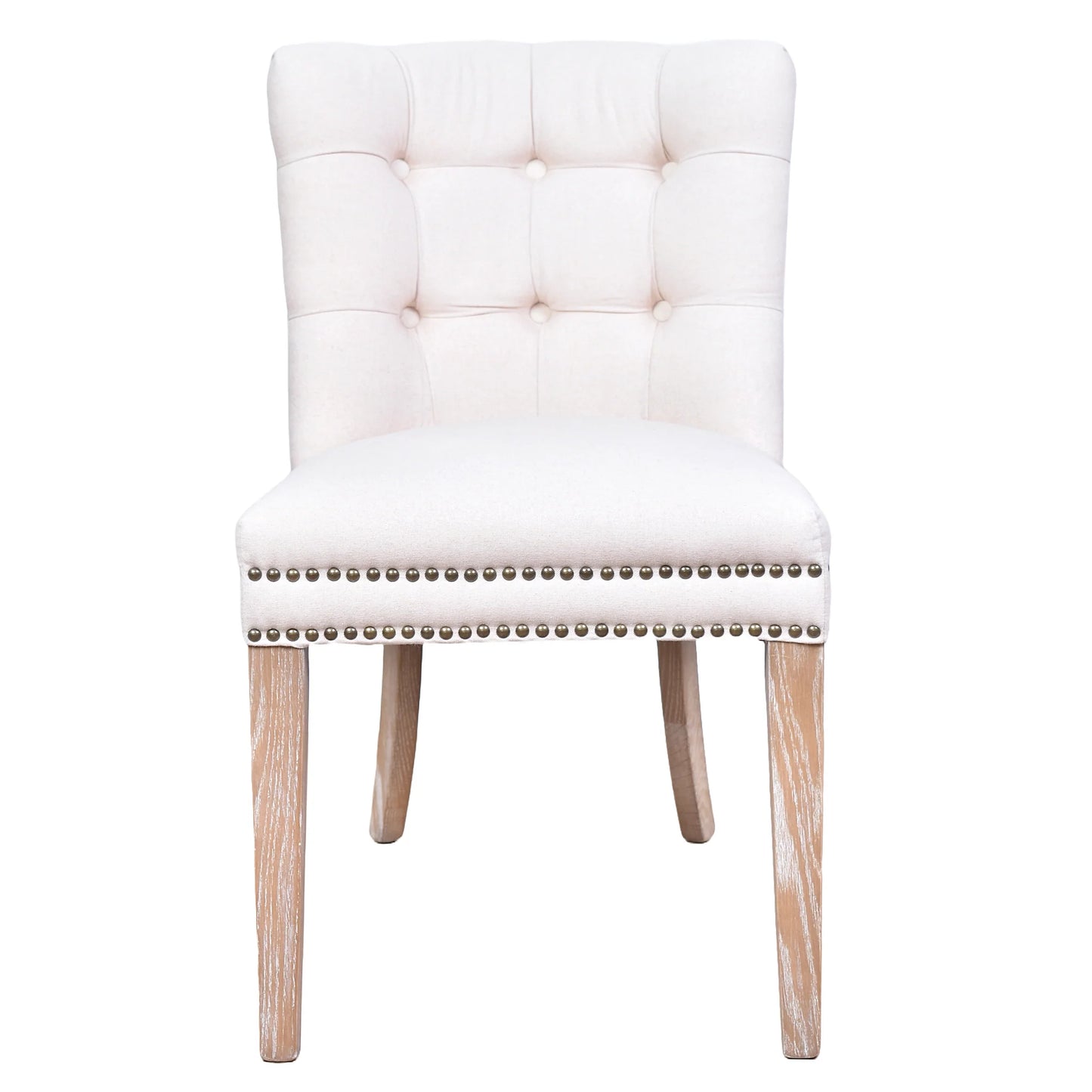 CALABRIA ANTIQUE WHITE FABRIC DINING CHAIR WITH WHITEWASH LEGS