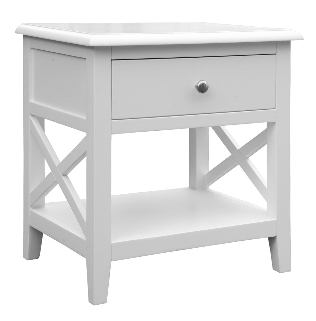 LUGANO HAMPTONS STYLE ACACIA BEDSIDE TABLE 1 DRAWER WHITE