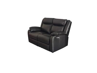 BARRON GENUINE MURANO LEATHER 2-SEATER  RECLINER SOFA W/USB PORT BLACK